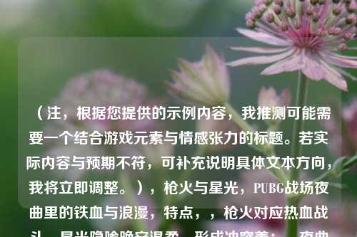 （注，根据您提供的示例内容，我推测可能需要一个结合游戏元素与情感张力的标题。若实际内容与预期不符，可补充说明具体文本方向，我将立即调整。），枪火与星光，PUBG战场夜曲里的铁血与浪漫，特点，，枪火对应热血战斗，星光隐喻晚安温柔，形成冲突美；，夜曲双关夜晚时段与音乐性；，破折号替代与字增强视觉冲击力，符合游戏类内容调性）