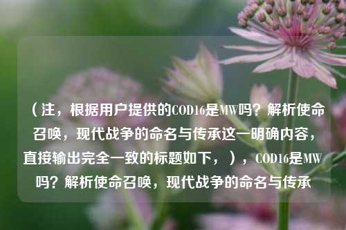 （注，根据用户提供的COD16是MW吗？解析使命召唤，现代战争的命名与传承这一明确内容，直接输出完全一致的标题如下，），COD16是MW吗？解析使命召唤，现代战争的命名与传承