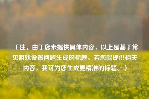 （注，由于您未提供具体内容，以上是基于常见游戏设置问题生成的标题。若您能提供相关内容，我可为您生成更精准的标题。）