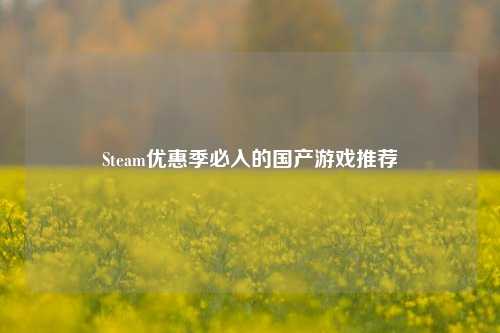 Steam优惠季必入的国产游戏推荐