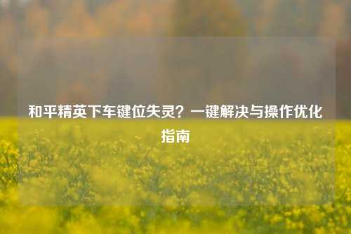 和平精英下车键位失灵？一键解决与操作优化指南