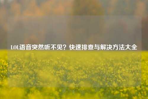 LOL语音突然听不见？快速排查与解决 *** 大全