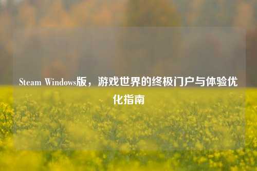 Steam Windows版，游戏世界的终极门户与体验优化指南