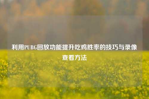利用PUBG回放功能提升吃鸡胜率的技巧与录像查看 *** 